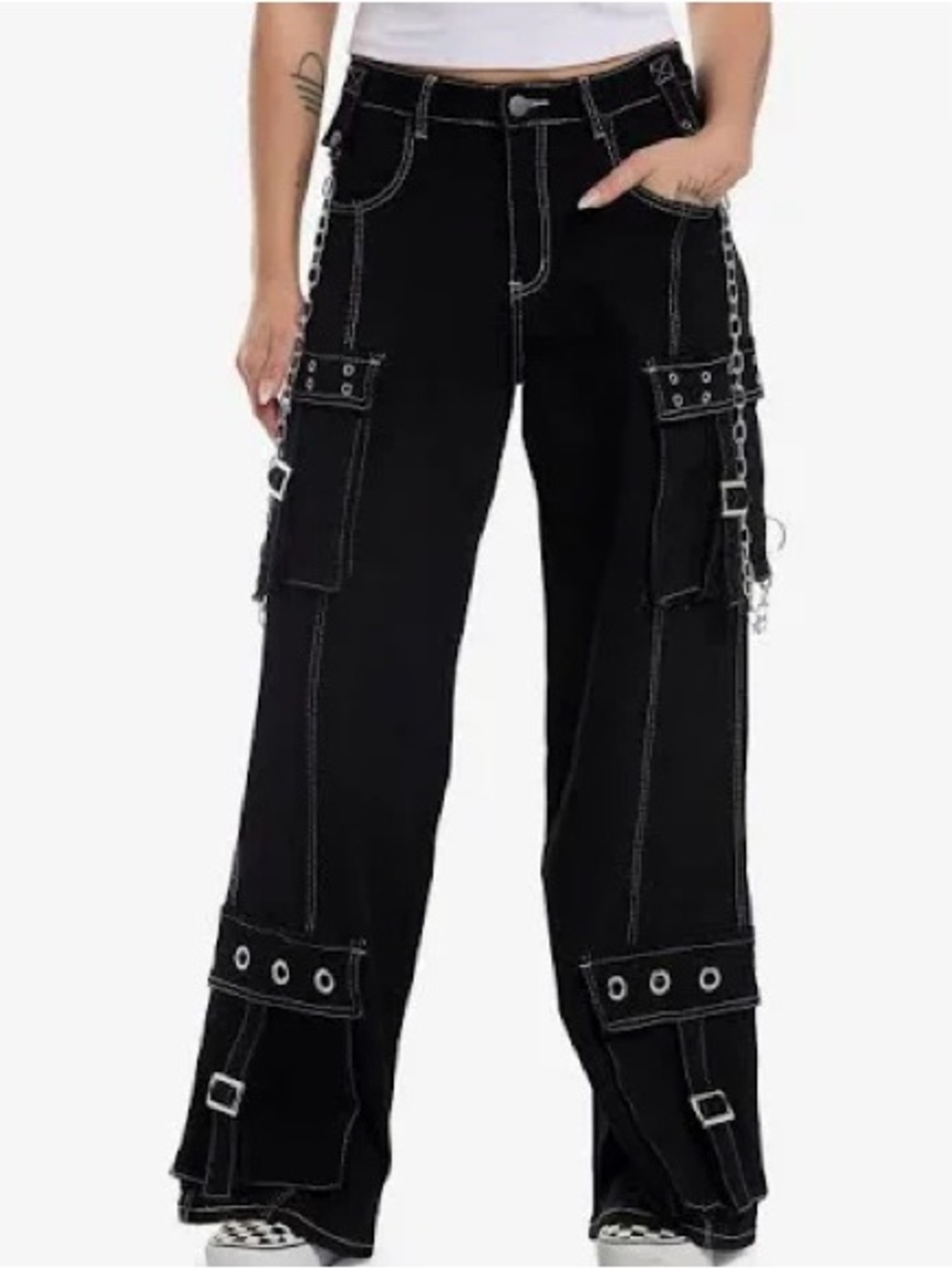 Social collision Black Grommets & Chains Cargo Pants